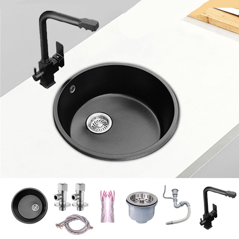 Round Single Bowl Kitchen Sink Granite Sink with Drain Strainer Kit