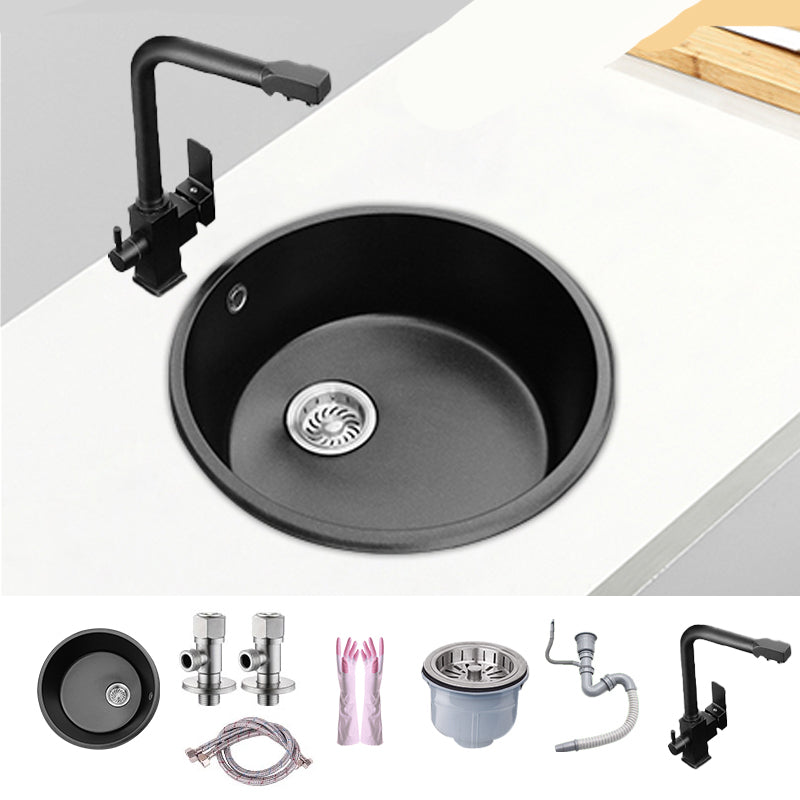 Round Single Bowl Kitchen Sink Granite Sink with Drain Strainer Kit