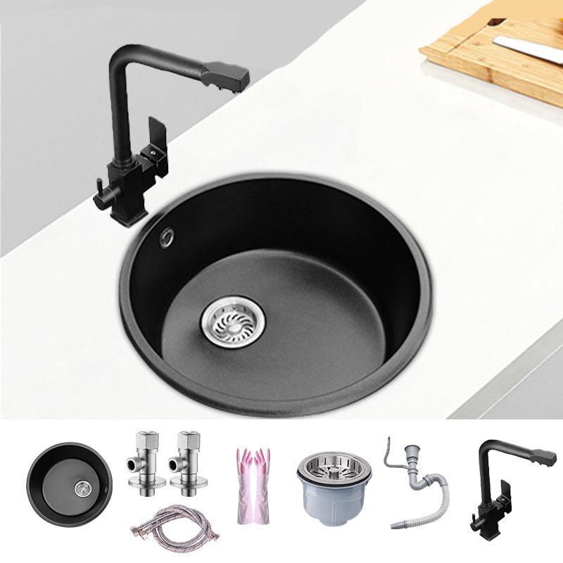 Round Single Bowl Kitchen Sink Granite Sink with Drain Strainer Kit