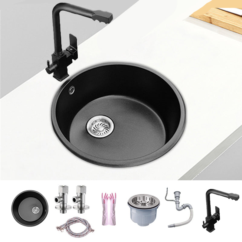 Round Single Bowl Kitchen Sink Granite Sink with Drain Strainer Kit