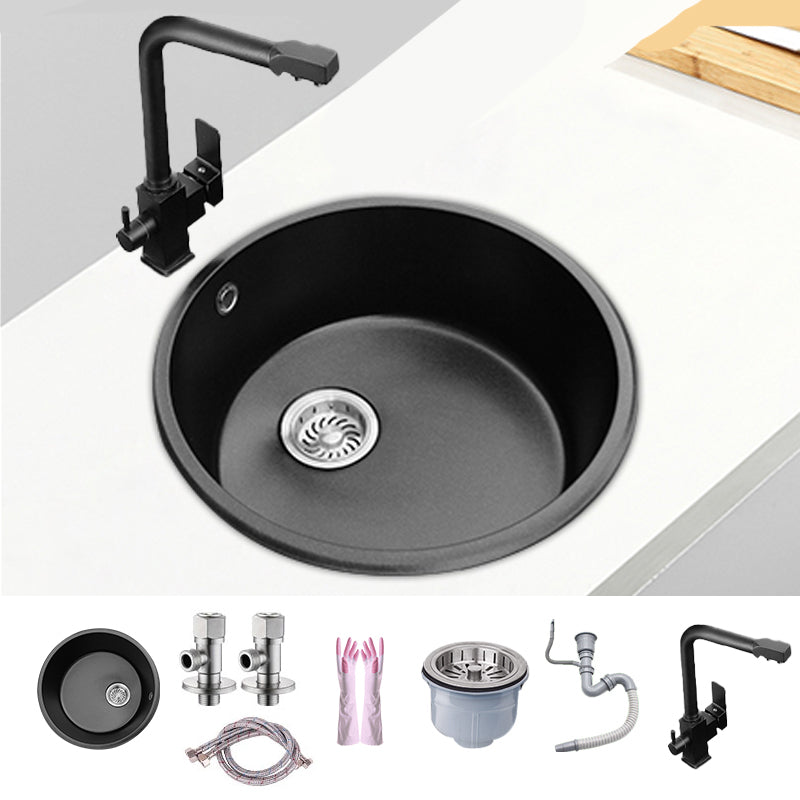 Round Single Bowl Kitchen Sink Granite Sink with Drain Strainer Kit