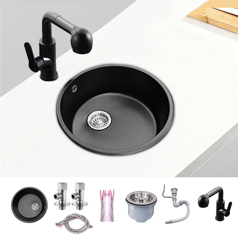 Round Single Bowl Kitchen Sink Granite Sink with Drain Strainer Kit