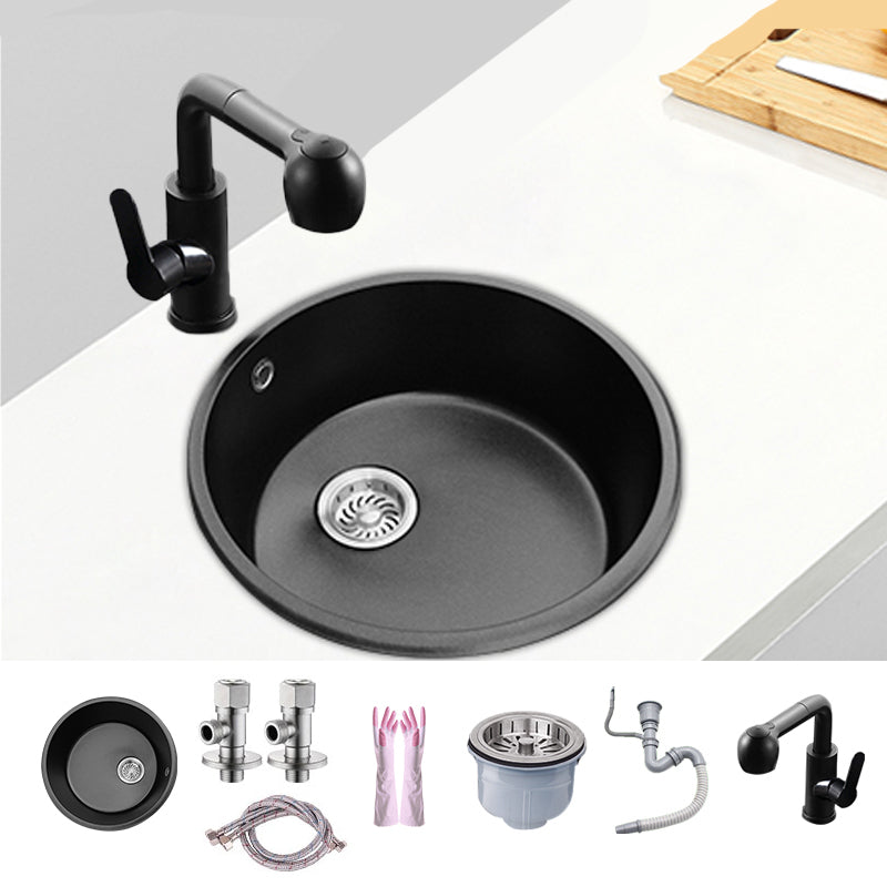 Round Single Bowl Kitchen Sink Granite Sink with Drain Strainer Kit