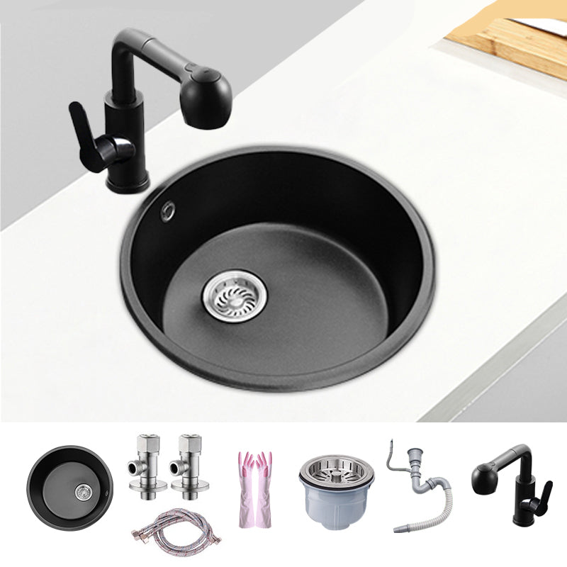 Round Single Bowl Kitchen Sink Granite Sink with Drain Strainer Kit