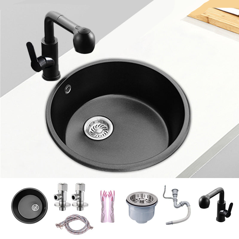 Round Single Bowl Kitchen Sink Granite Sink with Drain Strainer Kit