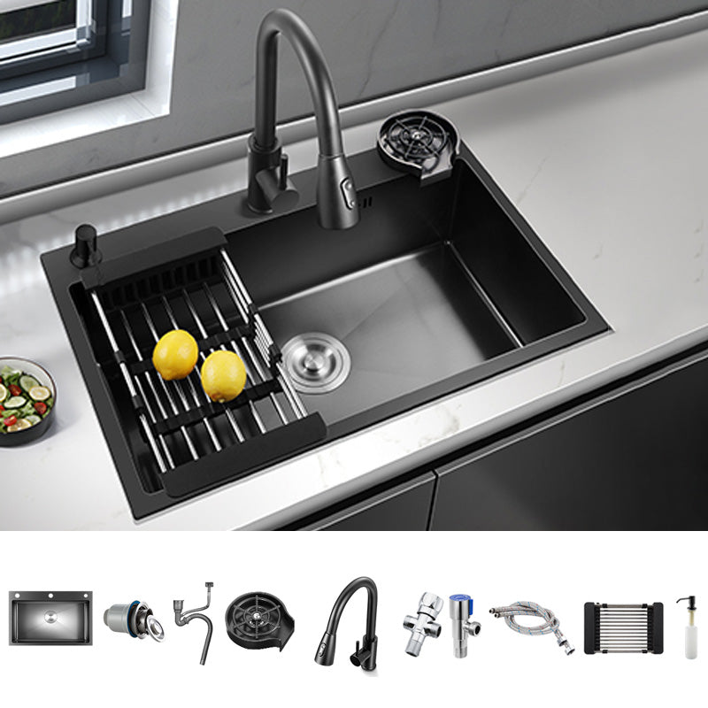 Black Stainless Steel Kitchen Sink Single Bowl Sink with Basket Strainer