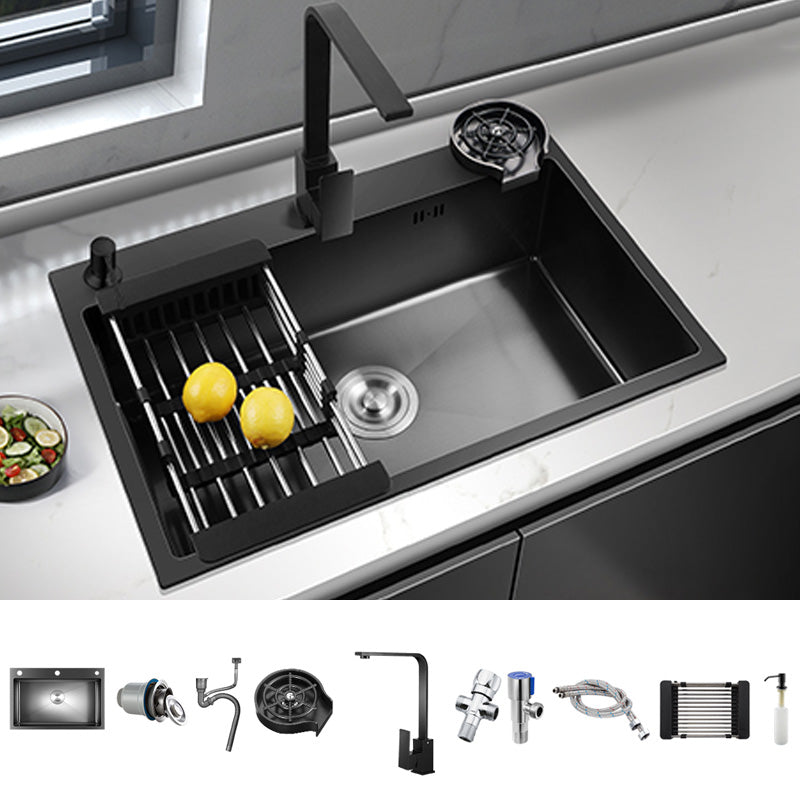 Black Stainless Steel Kitchen Sink Single Bowl Sink with Basket Strainer