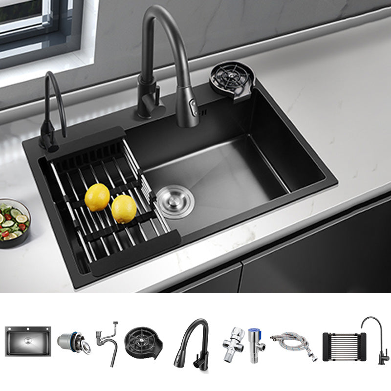 Black Stainless Steel Kitchen Sink Single Bowl Sink with Basket Strainer