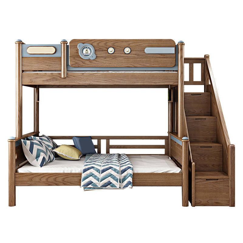 Brown Ash Standard Bunk Bed Solid Wood Scandinavian Bed with  Guardrail