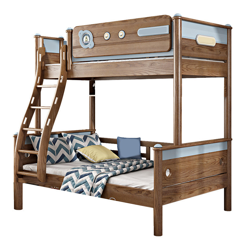 Brown Ash Standard Bunk Bed Solid Wood Scandinavian Bed with  Guardrail