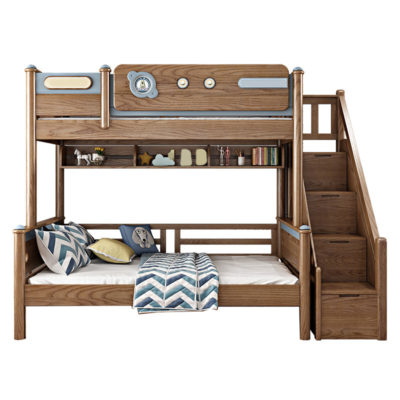 Brown Ash Standard Bunk Bed Solid Wood Scandinavian Bed with  Guardrail