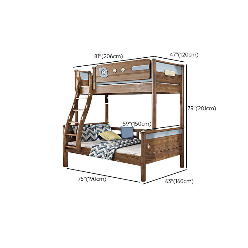 Brown Ash Standard Bunk Bed Solid Wood Scandinavian Bed with  Guardrail