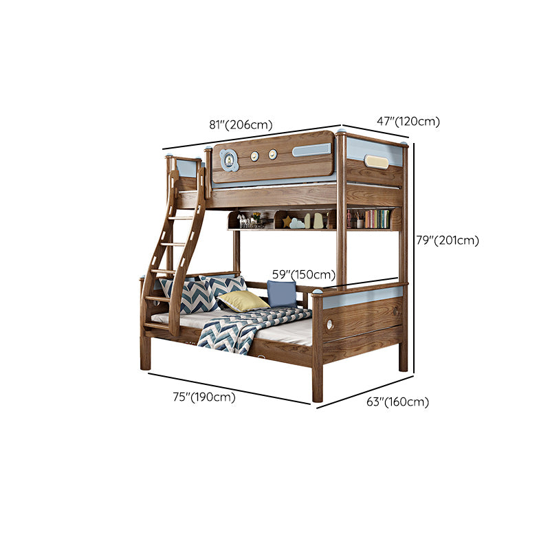 Brown Ash Standard Bunk Bed Solid Wood Scandinavian Bed with  Guardrail