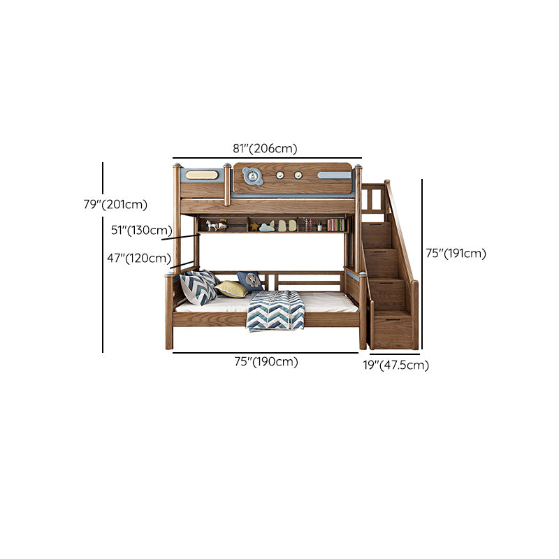 Brown Ash Standard Bunk Bed Solid Wood Scandinavian Bed with  Guardrail