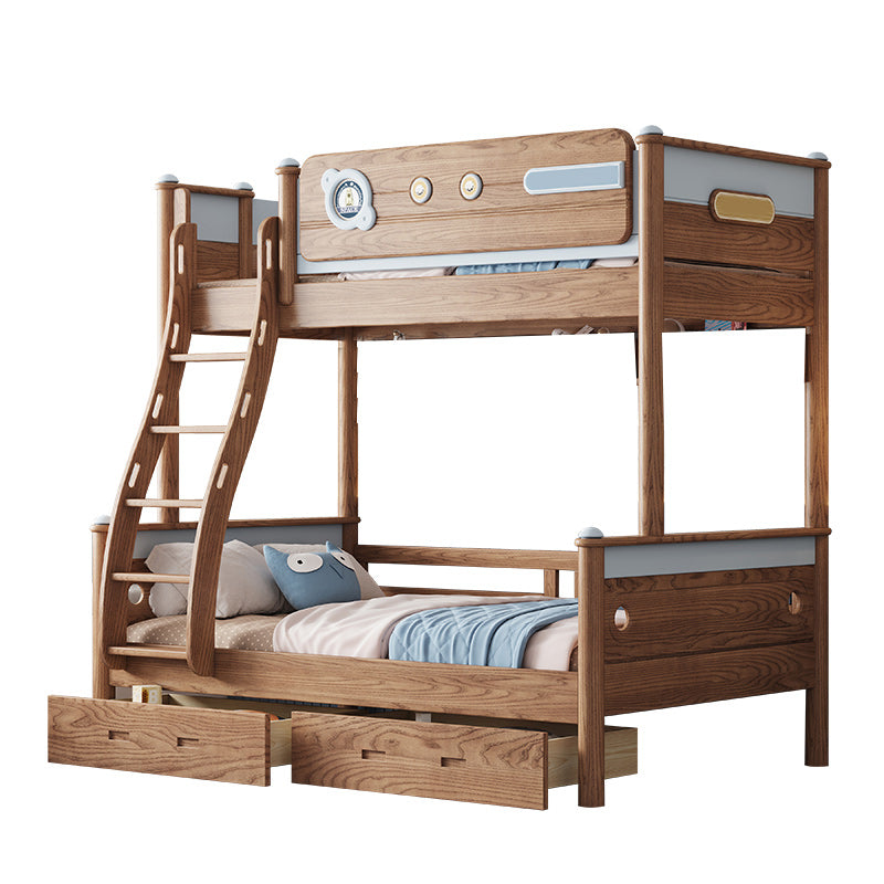 Brown Scandinavian Bunk Bed Solid Wood Standard Bunk Bed with Guardrail