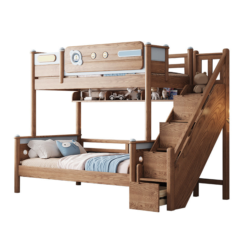 Brown Scandinavian Bunk Bed Solid Wood Standard Bunk Bed with Guardrail