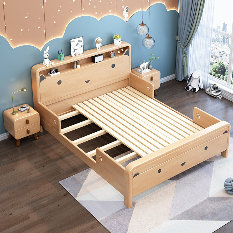 Natural Solid Wood Animals Panel Bed Scandinavian Headboard Bed