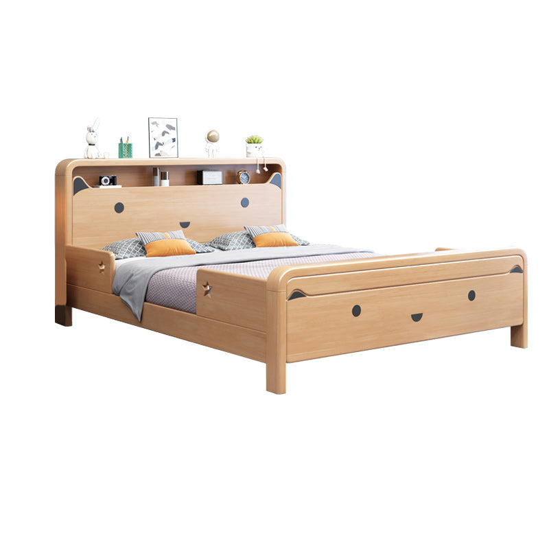 Natural Solid Wood Animals Panel Bed Scandinavian Headboard Bed