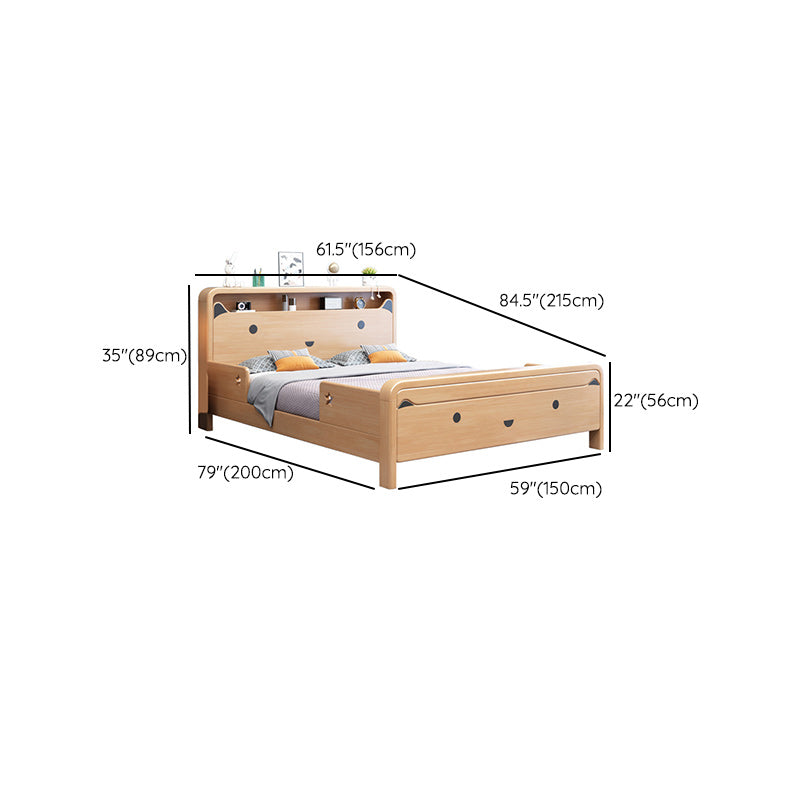 Natural Solid Wood Animals Panel Bed Scandinavian Headboard Bed