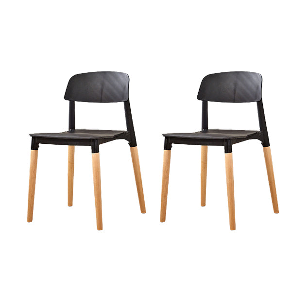 Contemporary Dining Side Chair with Wooden Legs and Plastic Back