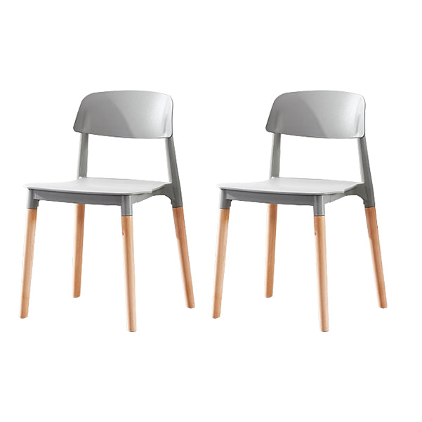 Contemporary Dining Side Chair with Wooden Legs and Plastic Back