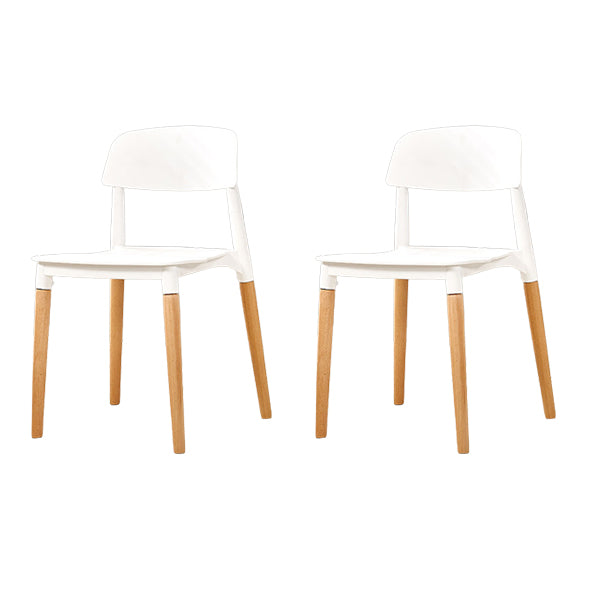 Contemporary Dining Side Chair with Wooden Legs and Plastic Back