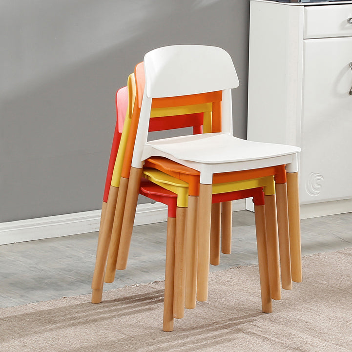 Contemporary Dining Side Chair with Wooden Legs and Plastic Back