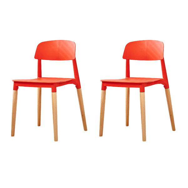 Contemporary Dining Side Chair with Wooden Legs and Plastic Back