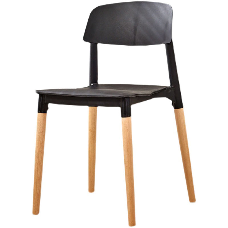 Contemporary Dining Side Chair with Wooden Legs and Plastic Back