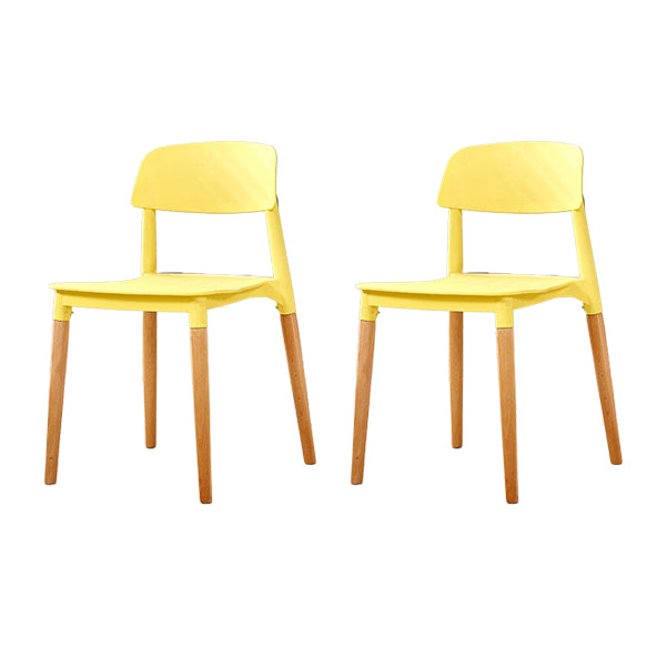 Contemporary Dining Side Chair with Wooden Legs and Plastic Back