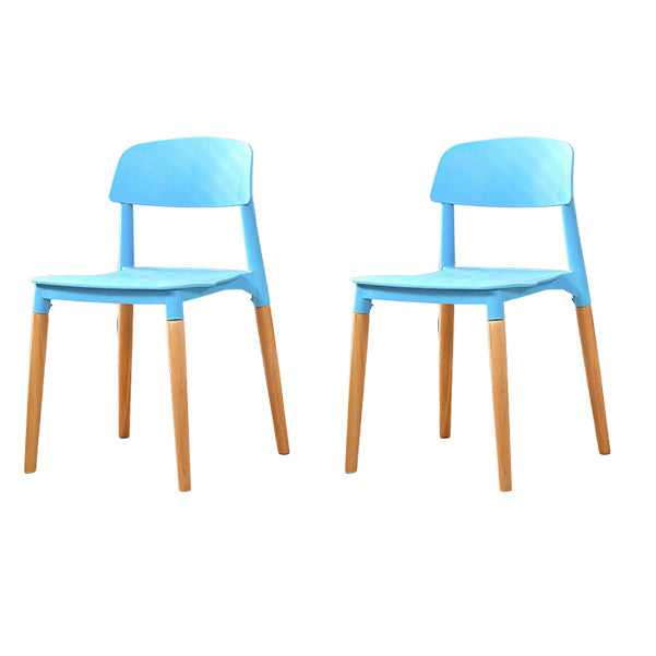 Contemporary Dining Side Chair with Wooden Legs and Plastic Back