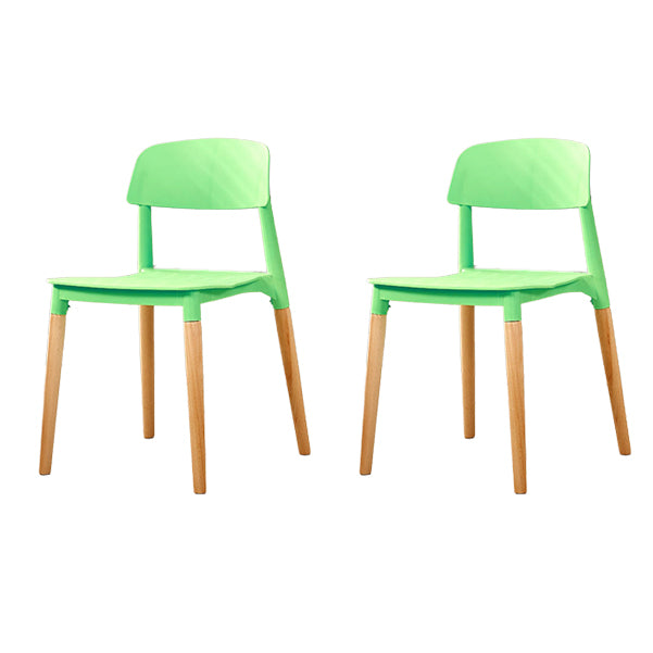 Contemporary Dining Side Chair with Wooden Legs and Plastic Back