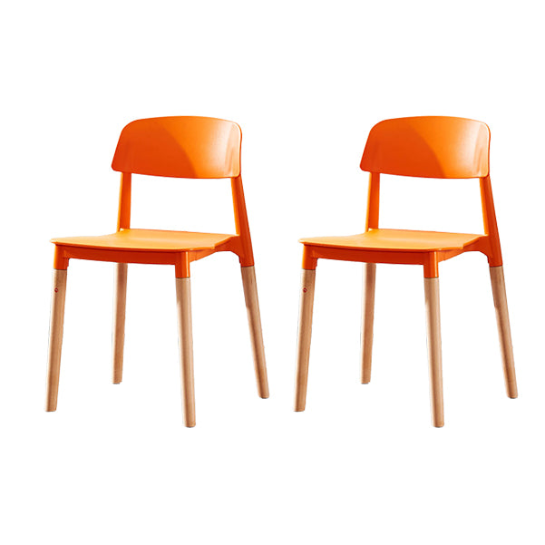 Contemporary Dining Side Chair with Wooden Legs and Plastic Back