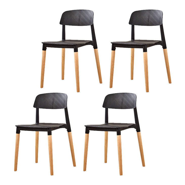 Contemporary Dining Side Chair with Wooden Legs and Plastic Back