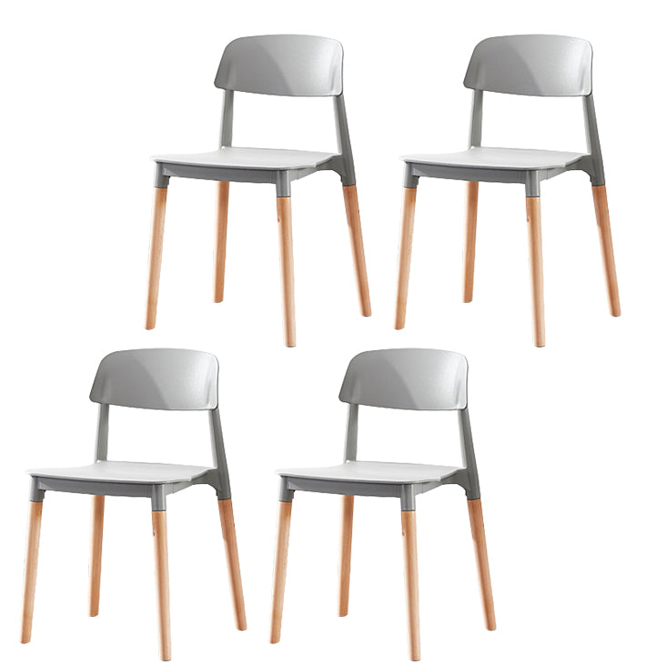 Contemporary Dining Side Chair with Wooden Legs and Plastic Back