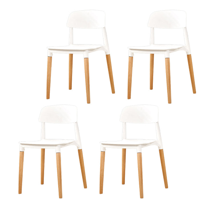 Contemporary Dining Side Chair with Wooden Legs and Plastic Back