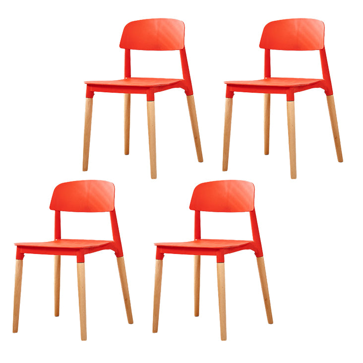 Contemporary Dining Side Chair with Wooden Legs and Plastic Back