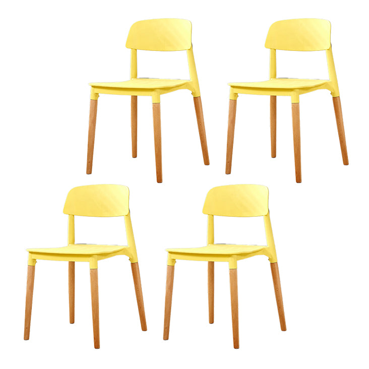 Contemporary Dining Side Chair with Wooden Legs and Plastic Back