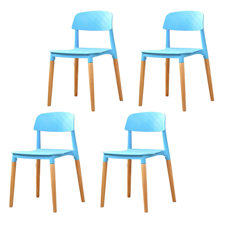 Contemporary Dining Side Chair with Wooden Legs and Plastic Back