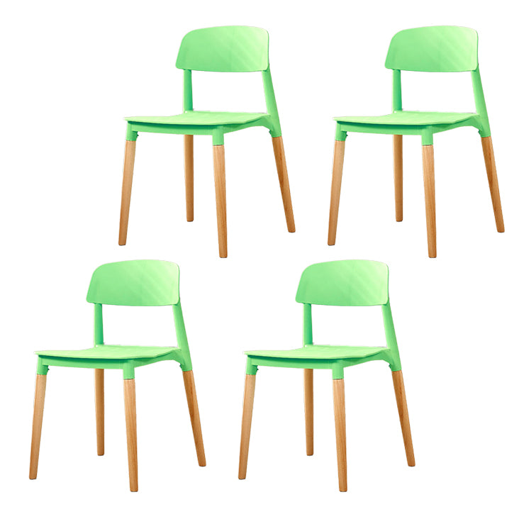 Contemporary Dining Side Chair with Wooden Legs and Plastic Back