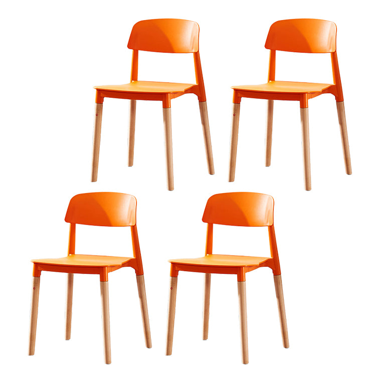 Contemporary Dining Side Chair with Wooden Legs and Plastic Back