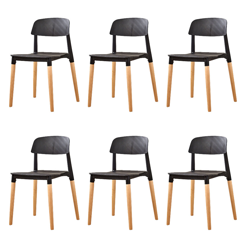 Contemporary Dining Side Chair with Wooden Legs and Plastic Back