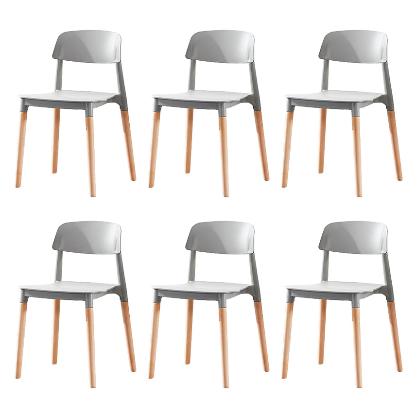 Contemporary Dining Side Chair with Wooden Legs and Plastic Back