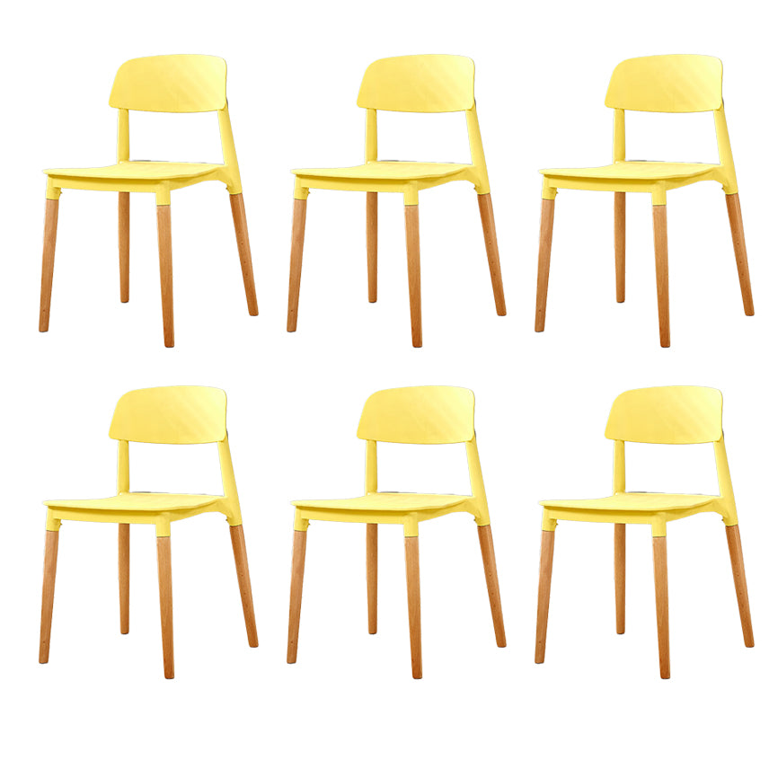 Contemporary Dining Side Chair with Wooden Legs and Plastic Back