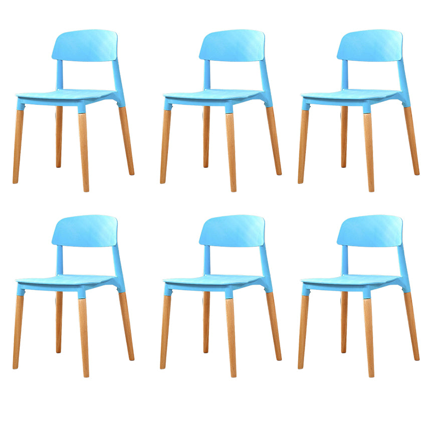 Contemporary Dining Side Chair with Wooden Legs and Plastic Back