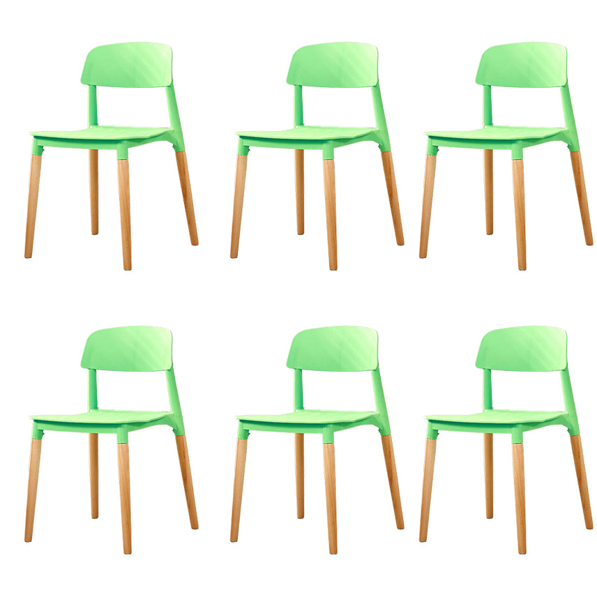 Contemporary Dining Side Chair with Wooden Legs and Plastic Back