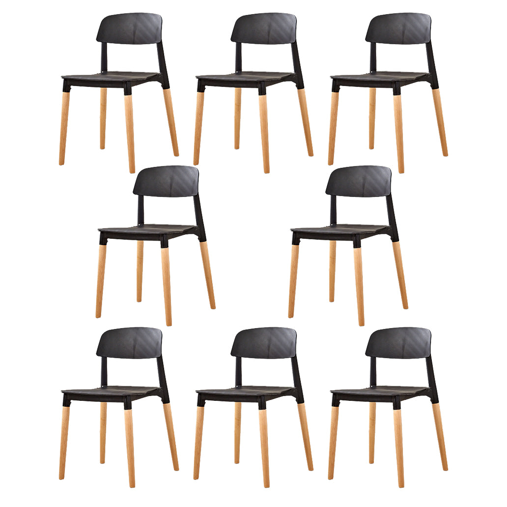 Contemporary Dining Side Chair with Wooden Legs and Plastic Back