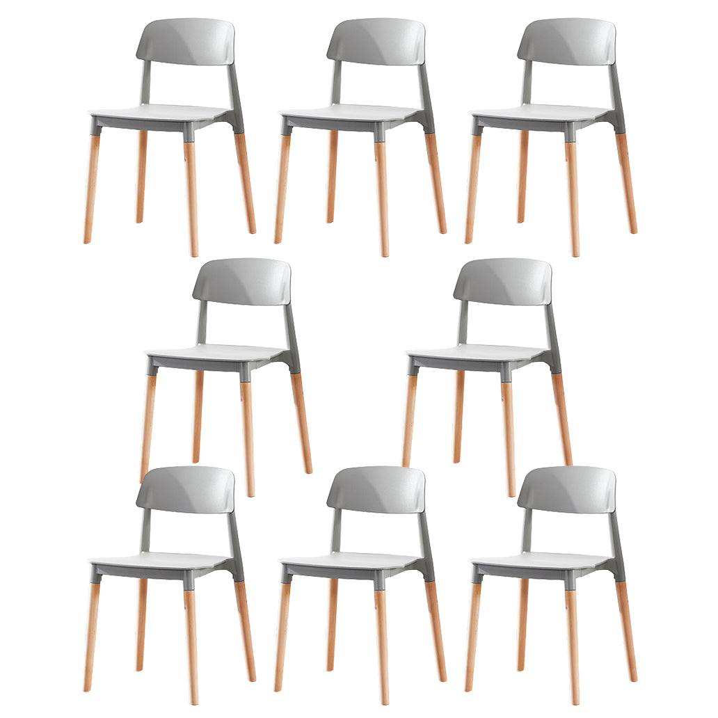 Contemporary Dining Side Chair with Wooden Legs and Plastic Back