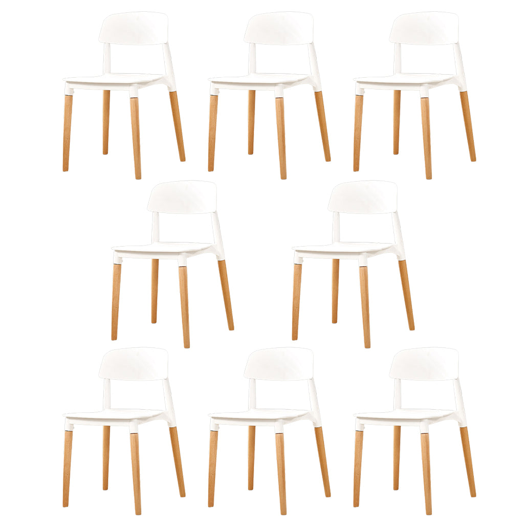 Contemporary Dining Side Chair with Wooden Legs and Plastic Back