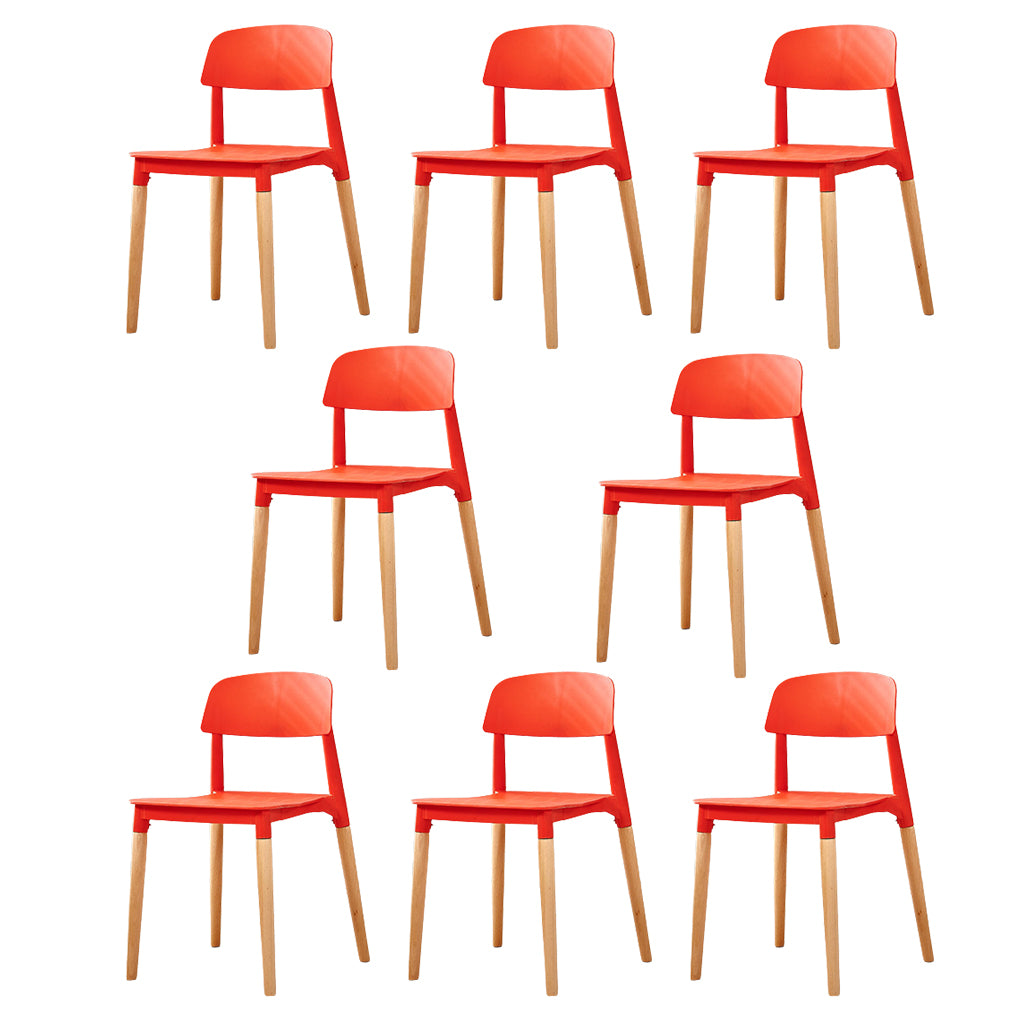 Contemporary Dining Side Chair with Wooden Legs and Plastic Back